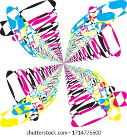 Abstract Arabesque Butterfly Multiple Colors Cyan Magenta Yellow Black Combined designer graphic cut