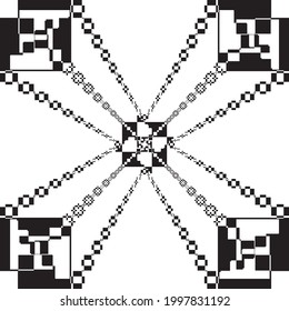 Abstract arabesque four corner string chains structure black on transparent background designer cut