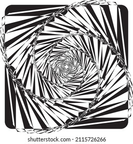 Abstract arabesque four rounded corners broken down stairs spiralinl structure black on transparent background designer cut