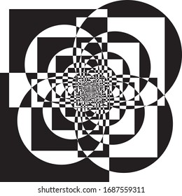 Abstract Arabesque geometric aproach circle and square game Perspective Design black on transparent seamless plaid background