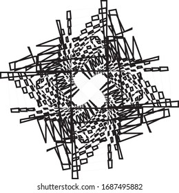 Abstract Arabesque inside tower like wired stairs vertical structure illusion Perspective Design black on transparent seamless plaid background