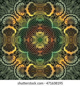 abstract arabesque openwork pattern and geometric shapes on a dark background