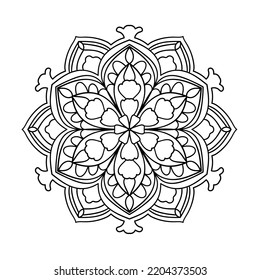 Abstract arabesque ornament. Round elegant lace mandala pattern. Coloring book page. 