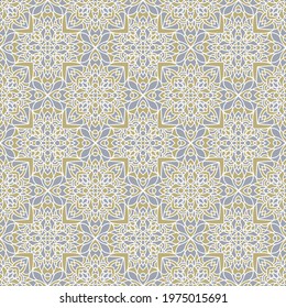 Abstract arabesque pattern, seamless baroque ornament vector graphic design. Tile or textile print swatch. Fabric sample. Rococo arabesque seamless pattern, geometric ornament.