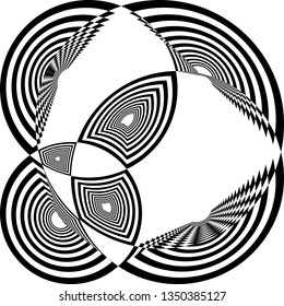 Abstract arabesque pseudo sphere circular perspective impression on transparent background abstract graphic design