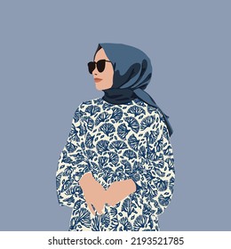 Abstract arabian girl portrait. Emirati women day design with female in hijab. Fashion arabic muslim woman in hijab. Stylish smiling islamic model in abaya. Illustration of a happy young arab woman