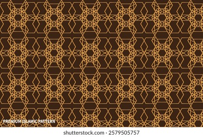Abstract Arabian Islamic Geometric Pattern with Gold and Brown of Turkish Mosque Window. Islamic pattern vector design background in Golden Color. Premium Islamic Pattern Design.