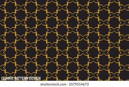 Abstract Arabian Islamic Geometric Pattern with Gold and Black of Turkish Mosque Window. Islamic pattern vector design background in Golden Color. Premium Islamic Pattern Design.