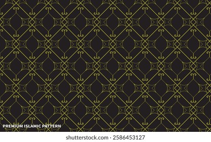 Abstract Arabian Islamic Geometric Pattern with Gold and black of Turkish Mosque Window. Islamic pattern vector design background in Golden Color. Premium Islamic Pattern Design.