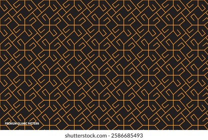 Abstract Arabian Islamic Geometric Pattern with Gold and black of Turkish Mosque Window. Islamic pattern vector design background in Golden Color. Premium Islamic Pattern Design.