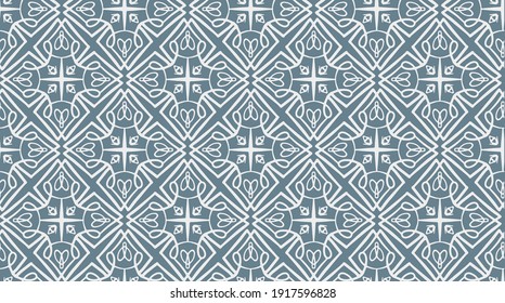 Abstract arabic lace seamless pattern in blue and pink colors, east style. Elegant pale blue macrame ethnic texture for textile, wallpapers, wrapping paper, surface design