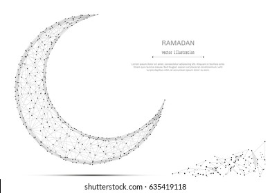 Abstract Arabic Moon polygonal, geometry triangle. Light connection structure. Low poly vector background. Ramadan Kareem concept