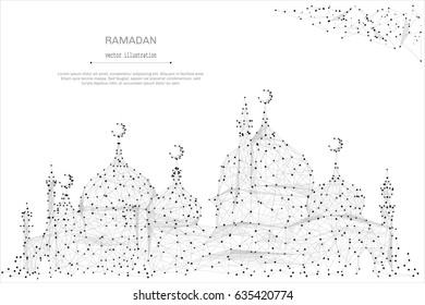 Abstract arabic mosque, geometry triangle. Light connection structure. Low poly vector background. Vector Ramadan Kareem concept