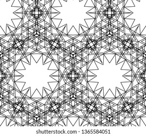 Abstract arabic seamless pattern with star. Geometric islamic ornament, arabian wallpaper. Vector background of dark black texture