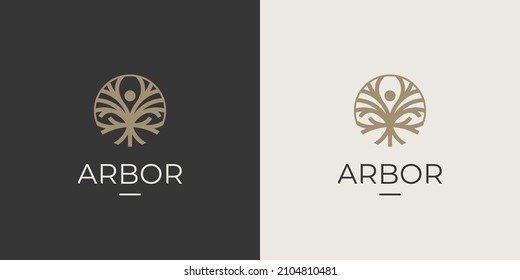 Abstract arbor tree logo. Natural beauty icon. Natural health naturopathy symbol. Environment eco plant sign. Vector illustration.