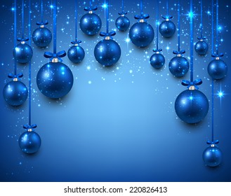 Abstrakter Bogenhintergrund mit blauen Weihnachtsbällen. Vektorgrafik. 