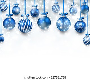 Abstract arc background with blue christmas balls. Vector illustration. 