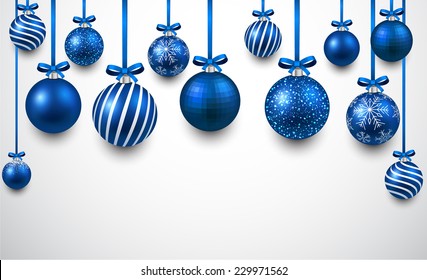 Abstract arc background with blue christmas balls. Vector illustration. 