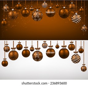Abstract arc background with brown christmas balls. Vector illustration. 