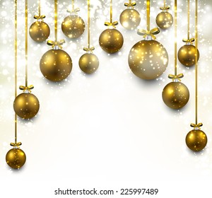 Abstrakter Bogenhintergrund mit goldenen Weihnachtsbällen. Vektorgrafik. 