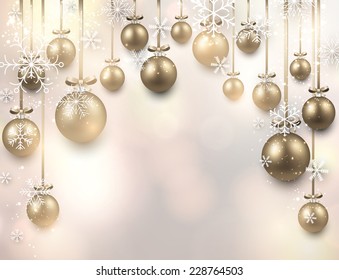 Abstract arc background with golden Christmas balls. Vector illustration. 