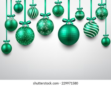 Abstract arc background with green christmas balls. Vector illustration.  