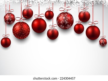 Abstract arc background with red christmas balls. Vector illustration. 