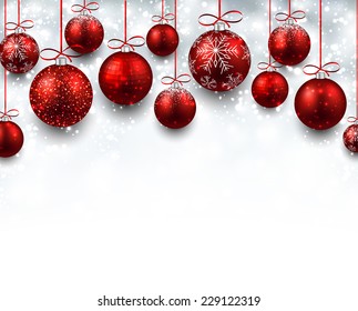 Abstract arc background with red Christmas balls. Vector illustration.