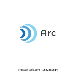 Abstract Arc Icon, Blue Radio And Wifi Waves. Signal Logo Template, Flat Abstract Emblem. Concept Logotype Design For Communication Technology. Vector Logo.