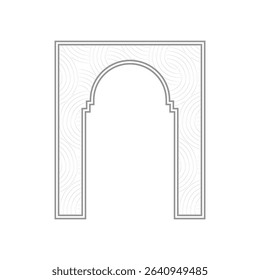 Abstract arch frame with curved wave pattern in minimal line style decorative architectural border vector illustration for modern graphic design.