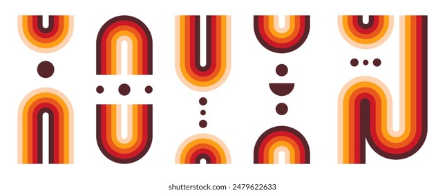 Abstract arch shapes. Geometric line and circles figures, modern memphis design elements flat vector illustration set. Contemporary striped shapes