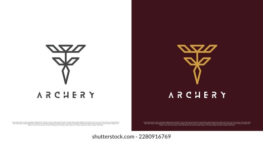 abstract archer logo design illustration. Creative idea arrow sticking down. The design of a luxurious, elegant hunting archery hobby sport. Perfect for app or web icons.