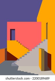 Abstract architectural background with bright modern colors geometric pattern. Modern building vector illustration, cover, template.
