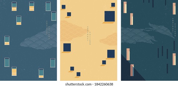 Abstract architectural background geometric pattern vector. Art landscape with construction template. Japanese wave pattern.