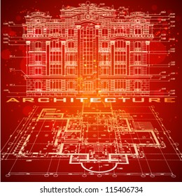 Abstract architectural background. Part of architectural project, architectural plan, technical project, drawing technical letters, architecture planning on paper, construction plan