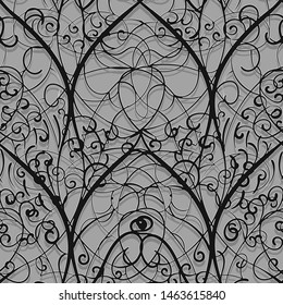 Abstract architectural background. Stylized arched designs with intertwining thin twigs.