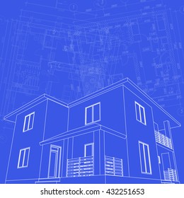  Abstract architectural background. Vector floor plan blueprint. 3D house model.