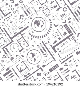 Abstract architectural background. Vector seamless pattern with architectural plan and info graphic details