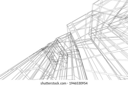 Abstract architectural drawing 3d illustration