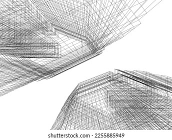 Dibujo arquitectónico abstracto Ilustración 3d