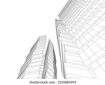 Dibujo arquitectónico abstracto Ilustración 3d