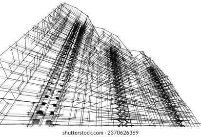 Abstract architectural drawing 3d illustration