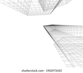 abstract architectural drawing 3d vector illustration