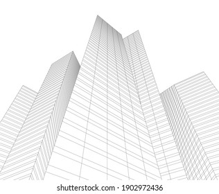 abstract architectural drawing 3d vector illustration