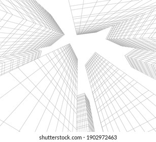 abstract architectural drawing 3d vector illustration