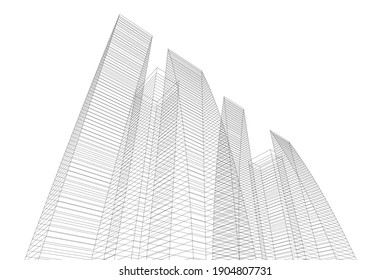 abstract architectural drawing 3d vector illustration
