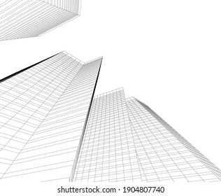 abstract architectural drawing 3d vector illustration