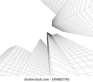 abstract architectural drawing 3d vector illustration