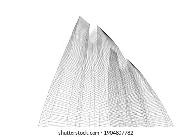 abstract architectural drawing 3d vector illustration