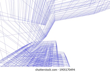 abstract architectural drawing 3d vector illustration